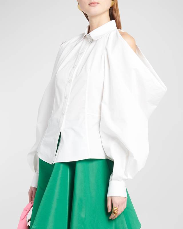 Draped Cold-Shoulder Collared Shirt